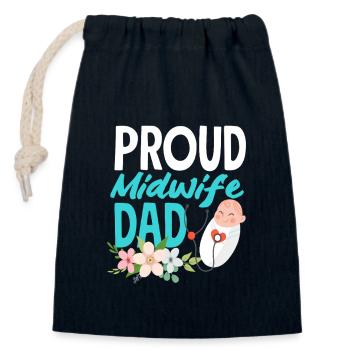Stolzer Hebamme Papa - Verschließbarer Geschenkbeutel aus Baumwolle (14x20cm) - Navy - Vorne