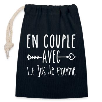 Couples with Apple Juice, Apple Juice Fans - Closable cotton gift bag (14x20cm) - navy - Front