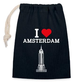 I love Amsterdam Herz Flaggenstaat Niederlande Wortspiel - Verschließbarer Geschenkbeutel aus Baumwolle (14x20cm) - Navy - Vorne