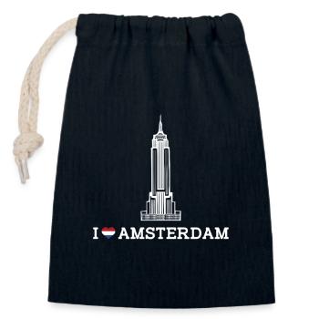J’aime Amsterdam Empire Building Netherland Lover - Sac cadeau en coton avec cordon (14 x 20 cm) - bleu marine - Devant