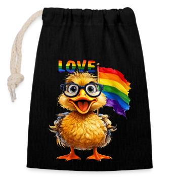 CANARD ARC-EN-CIEL DRAPEAU AMOUR - Sac cadeau en coton avec cordon (14 x 20 cm) - noir - Devant