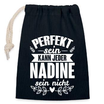 Nadine - Perfekt Sein Kann Jeder Nadine Nicht - Verschließbarer Geschenkbeutel aus Baumwolle (14x20cm) - Navy - Vorne