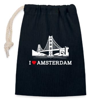 I love Amsterdam Golden Gate Bridge Netherland Wortspiel - Verschließbarer Geschenkbeutel aus Baumwolle (14x20cm) - Navy - Vorne