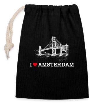 J’aime Amsterdam Golden Gate Bridge Coeur Drapeau Jeu de mots - Sac cadeau en coton avec cordon (14 x 20 cm) - noir - Devant