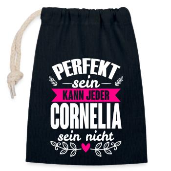 Cornelia - Perfekt Sein Kann Jeder Cornelia Nicht - Verschließbarer Geschenkbeutel aus Baumwolle (14x20cm) - Navy - Vorne
