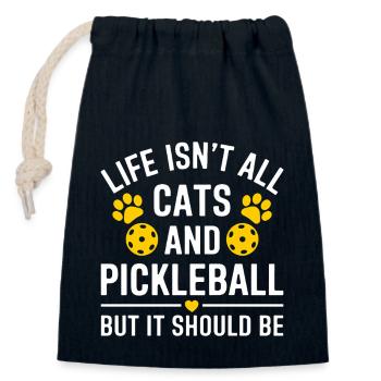 Pickleball Saying Cat Funny Pickleball Gift - Closable cotton gift bag (14x20cm) - navy - Front