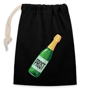 Prost Sektflasche Prosecco Outfit Cremant Sekt - Verschließbarer Geschenkbeutel aus Baumwolle (14x20cm) - Schwarz - Vorne