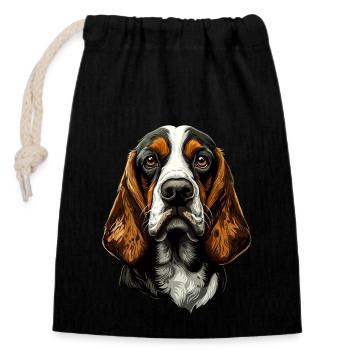 Basset - Verschließbarer Geschenkbeutel aus Baumwolle (14x20cm) - Schwarz - Vorne