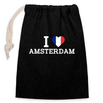 J’aime Amsterdam France Coeur Drapeau France Lover - Sac cadeau en coton avec cordon (14 x 20 cm) - noir - Devant