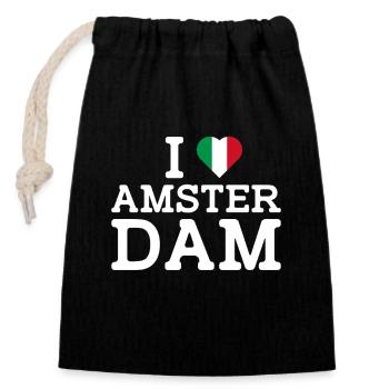 J’aime Amsterdam Italie Lover Flag Coeur Cool Flag - Sac cadeau en coton avec cordon (14 x 20 cm) - noir - Devant