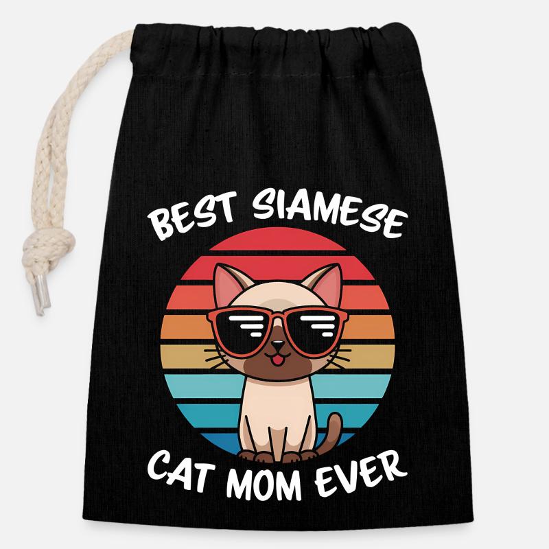 Siamese Cat Saying Siamese Cat Mom Siamese Cat Gift - Closable cotton gift bag (14x20cm) - black