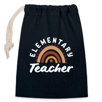 Elementary school teacher retro rainbow design - Closable cotton gift bag (14x20cm) - navy - Front