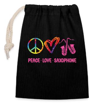 Saxophones Tie Dye Peace Love - Closable cotton gift bag (14x20cm) - black - Front