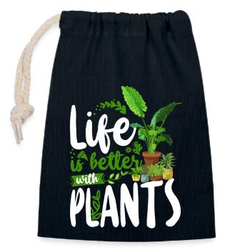Amateur de plantes jardinage La vie est - Sac cadeau en coton avec cordon (14 x 20 cm) - bleu marine - Devant