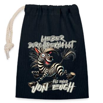 Zebra Lieber durchgeknallt als einer von euch - Verschließbarer Geschenkbeutel aus Baumwolle (14x20cm) - Navy - Vorne
