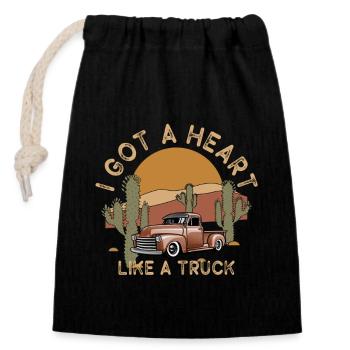 Ich habe ein Herz wie ein Truck - Verschließbarer Geschenkbeutel aus Baumwolle (14x20cm) - Schwarz - Vorne