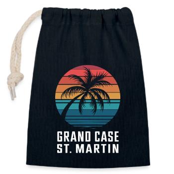 Saint-Martin Grand Case - Sac cadeau en coton avec cordon (14 x 20 cm) - bleu marine - Devant