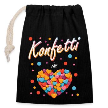confettis carnaval carnaval design amusant - Sac cadeau en coton avec cordon (14 x 20 cm) - noir - Devant