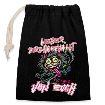 Cat Better crazy than one of you - Closable cotton gift bag (14x20cm) - black - Front