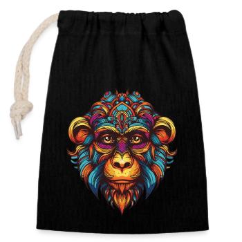 Portrait de singe - Sac cadeau en coton avec cordon (14 x 20 cm) - noir - Devant