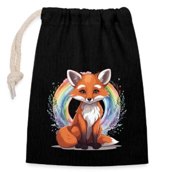 Regenbogen Fuchs Füchse Füchsin Kind - Verschließbarer Geschenkbeutel aus Baumwolle (14x20cm) - Schwarz - Vorne