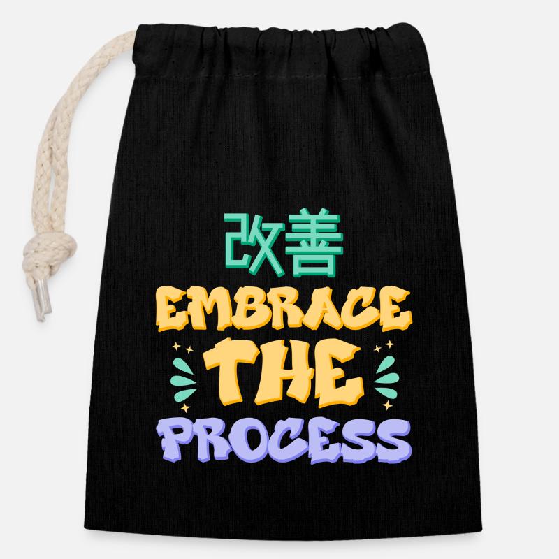 Japanese Kaizen Embrace The Process - Closable cotton gift bag (14x20cm) - black