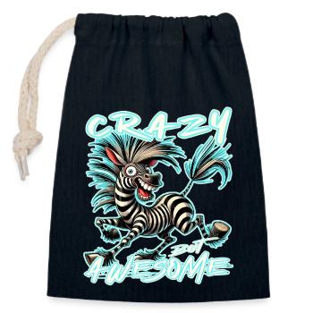 Crazy but Awesome Zebra Comic Stil - Verschließbarer Geschenkbeutel aus Baumwolle (14x20cm) - Navy - Vorne