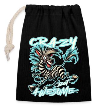 Crazy but Awesome Zebra Comic Stil - Verschließbarer Geschenkbeutel aus Baumwolle (14x20cm) - Schwarz - Vorne