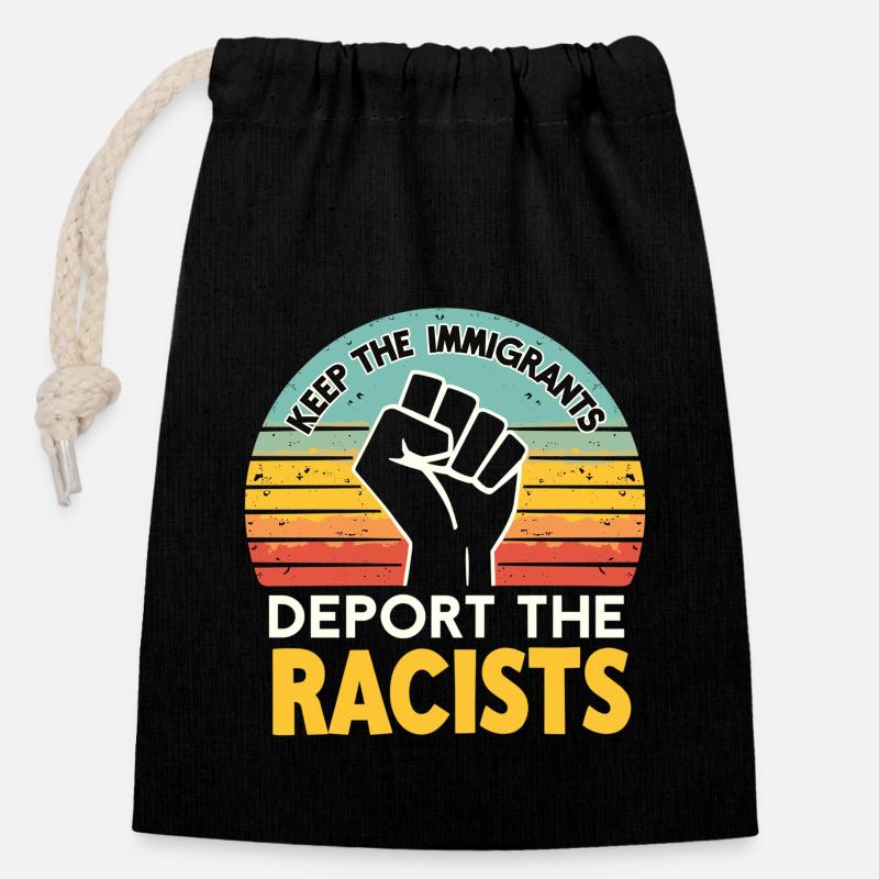 Antiracisme Diversité, justice et égalité - Sac cadeau en coton avec cordon (14 x 20 cm) - noir