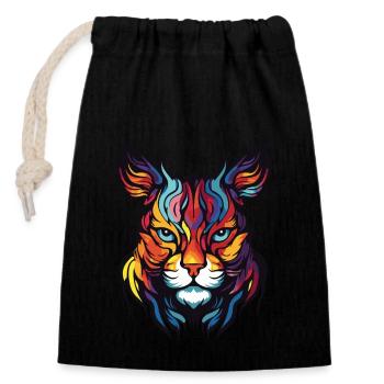 Cat Portrait Head - Closable cotton gift bag (14x20cm) - black - Front