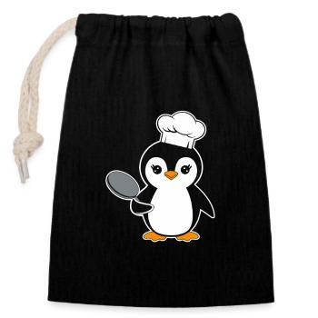 Chef pingouin avec motif de dessin animé drôle de casserole - Sac cadeau en coton avec cordon (14 x 20 cm) - noir - Devant