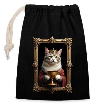 Medieval Cat in Picture Frame Art Crown - Closable cotton gift bag (14x20cm) - black - Front