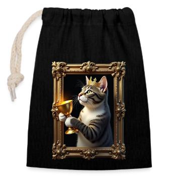 Medieval Cat in Picture Frame Art Crown - Closable cotton gift bag (14x20cm) - black - Front
