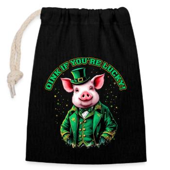 Oink, du hast Glück - Verschließbarer Geschenkbeutel aus Baumwolle (14x20cm) - Schwarz - Vorne