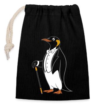 Elegant penguin in tailcoat with walking stick - Closable cotton gift bag (14x20cm) - black - Front