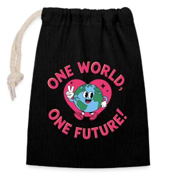 Un monde, un avenir - Sac cadeau en coton avec cordon (14 x 20 cm) - noir - Devant