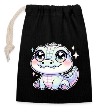 Super Cute Kawaii Baby Crocodile - Verschließbarer Geschenkbeutel aus Baumwolle (14x20cm) - Schwarz - Vorne