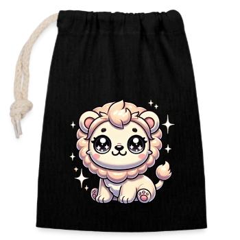 Super Cute Kawaii Baby Lion - Verschließbarer Geschenkbeutel aus Baumwolle (14x20cm) - Schwarz - Vorne