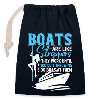 Bateau humoristique et divertissement Motif de slogan - Sac cadeau en coton avec cordon (14 x 20 cm) - bleu marine - Devant