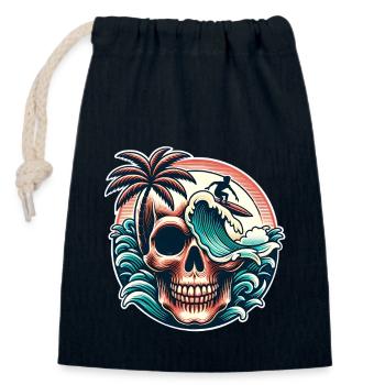 Surfing Surfer skull - Closable cotton gift bag (14x20cm) - navy - Front