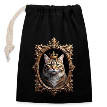 Medieval Cat in Picture Frame Art Crown - Closable cotton gift bag (14x20cm) - black - Front