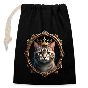 Medieval Cat in Picture Frame Art Crown - Closable cotton gift bag (14x20cm) - black - Front