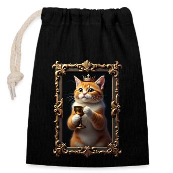 Medieval Cat in Picture Frame Art Crown - Closable cotton gift bag (14x20cm) - black - Front