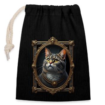 Medieval Cat in Picture Frame Art Crown - Closable cotton gift bag (14x20cm) - black - Front
