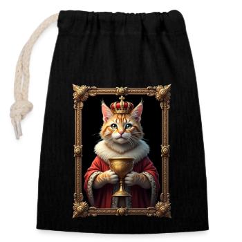 Medieval Cat in Picture Frame Art Crown - Closable cotton gift bag (14x20cm) - black - Front