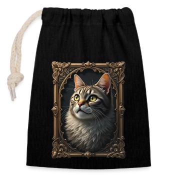 Medieval Cat in Picture Frame Art Crown - Closable cotton gift bag (14x20cm) - black - Front
