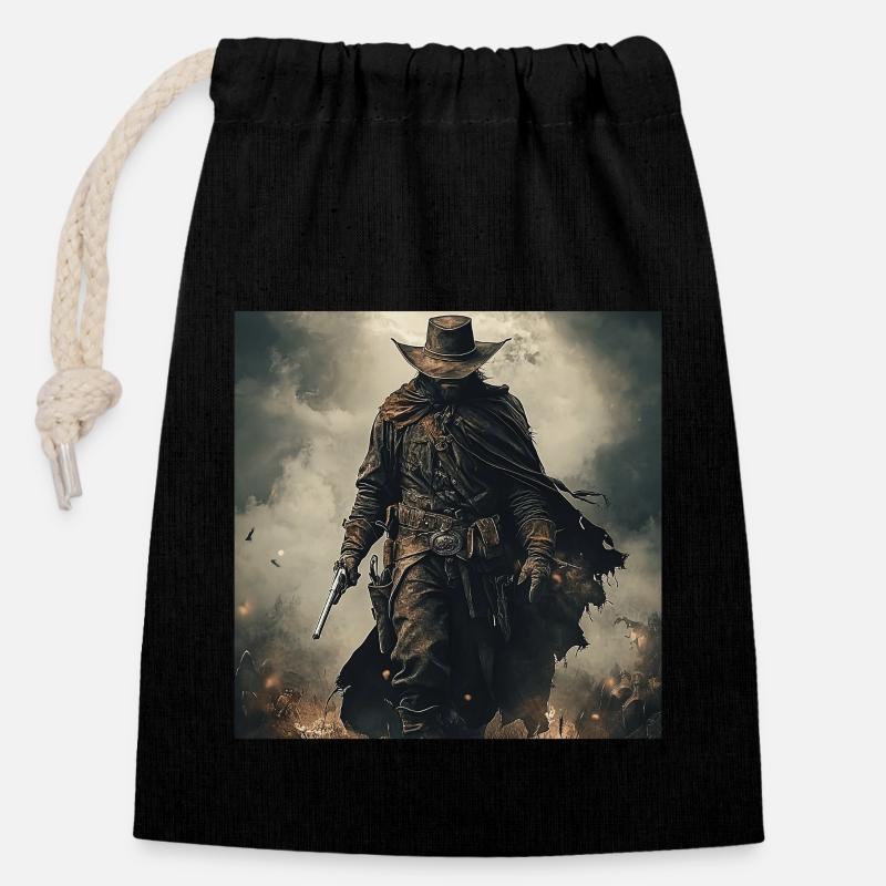 Cowboy - Verschließbarer Geschenkbeutel aus Baumwolle (14x20cm) - Schwarz