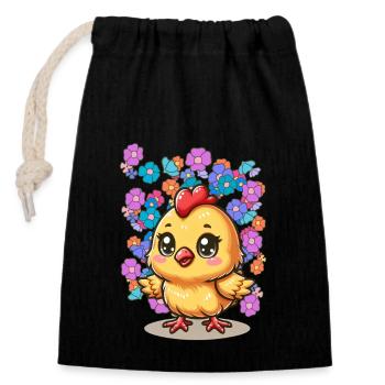 Printemps poussin enfant enfants rétro des années 80 vintage - Sac cadeau en coton avec cordon (14 x 20 cm) - noir - Devant