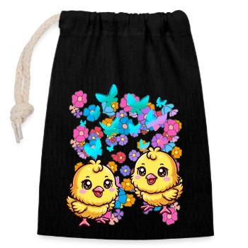 Happy Easter Flowers Chick Child Kids Baby Flower - Closable cotton gift bag (14x20cm) - black - Front