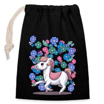 Bébé Poney Cheval Chevaux Enfants Enfant Fleurs - Sac cadeau en coton avec cordon (14 x 20 cm) - noir - Devant